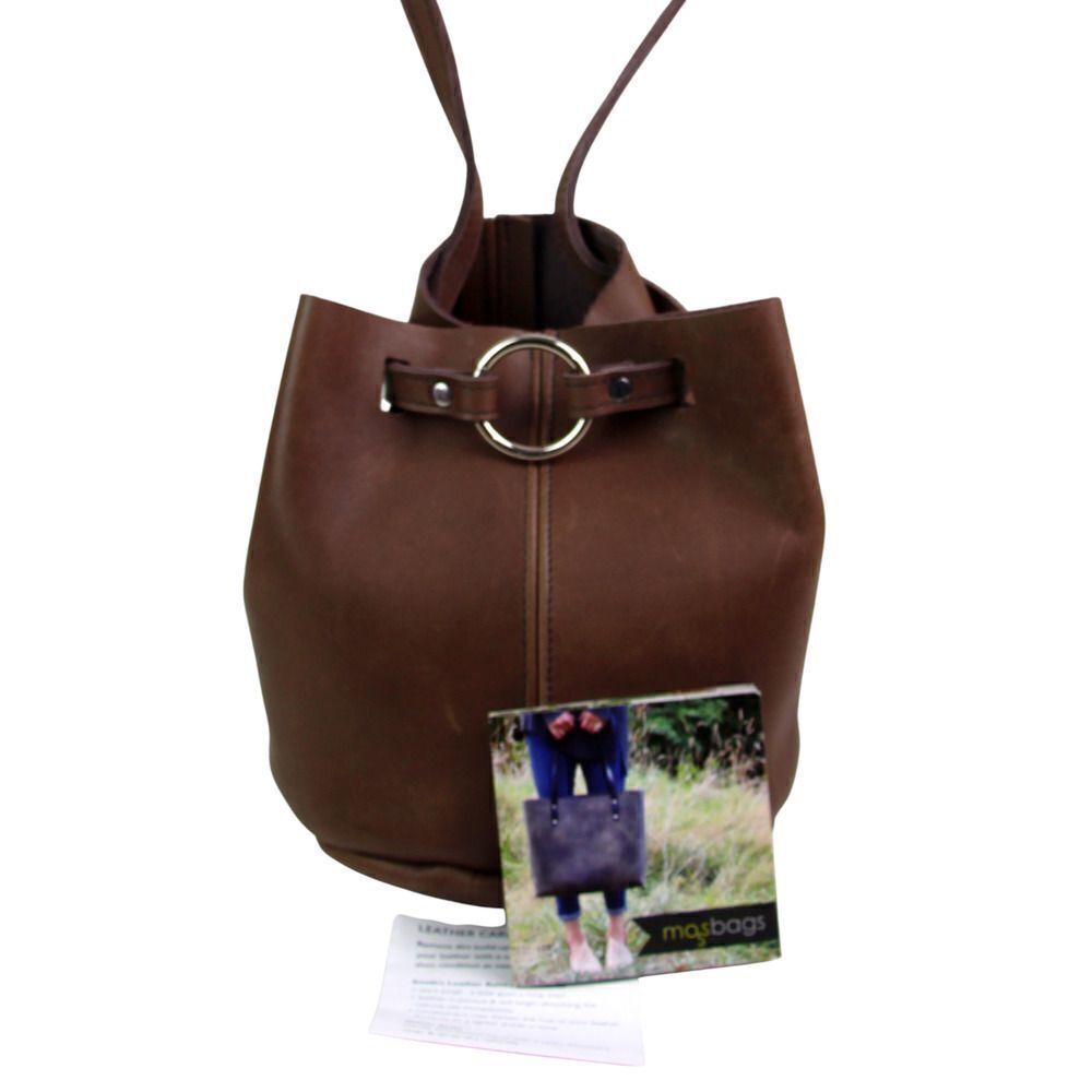 Mossbags BROWN GENUINE LEATHER DRAWSTRING SHOULDER BAG HANDBAG PURSE